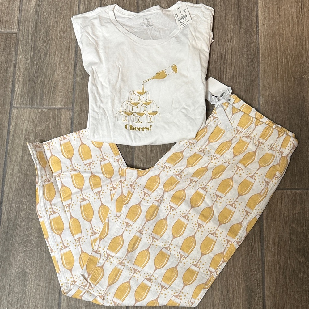 J. Crew Womens Pajama Set in White and Gold